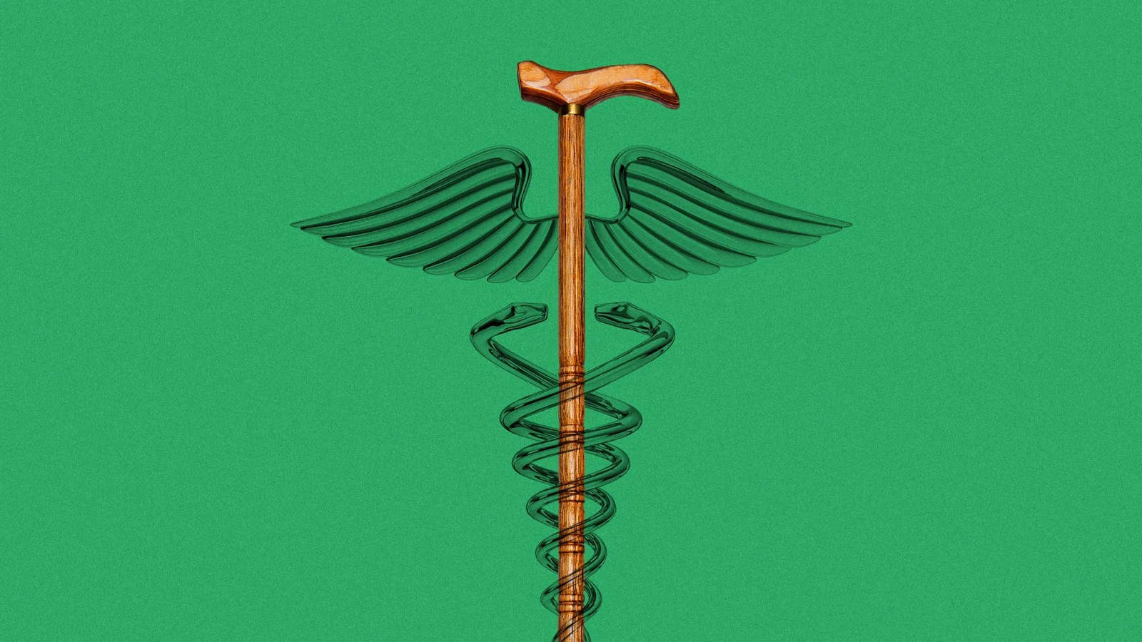 Illustration of a walking cane forming a caduceus
