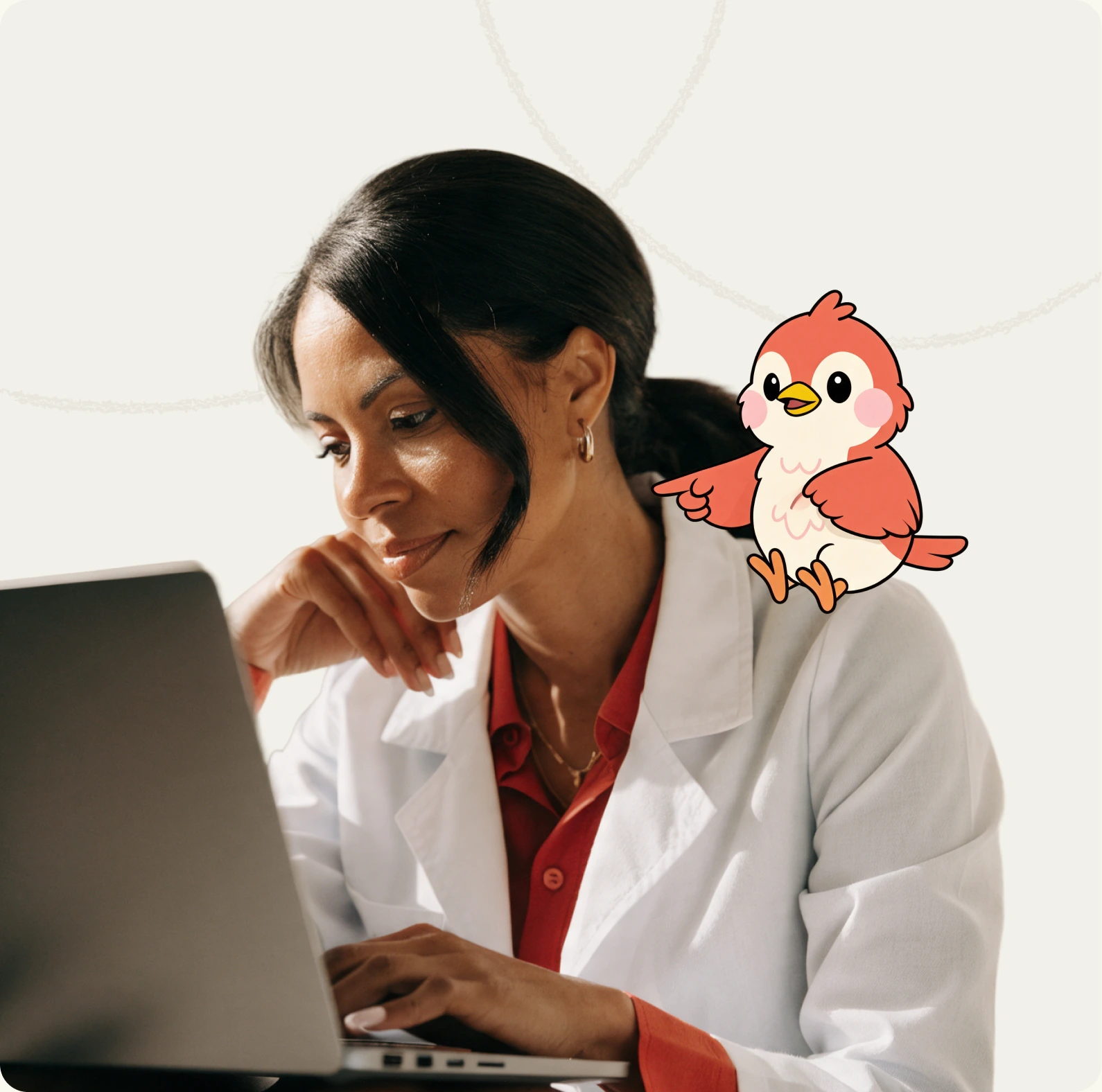 A Baba doctor working on your care plan with Birdie beside her